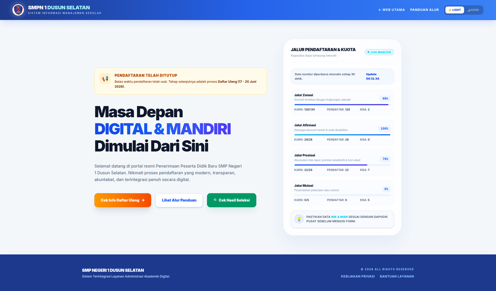 Pratinjau situs PPDB SMPN 1 Dusel
